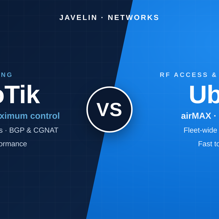 MikroTik and Ubiquiti networking hardware side by side for a wireless ISP deployment